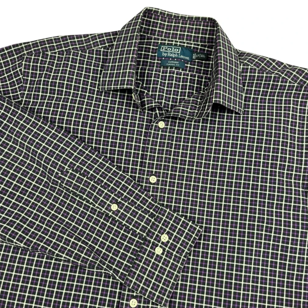 Polo Ralph Lauren EUC Button Down Men's XL Purple Plaid Classic Fit‎ Cotton